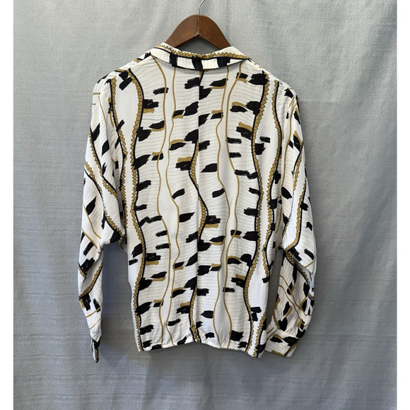 Reiss Blouse Top Womens Size 0 March Print Wrap Front Rouche Old Money Mob Wife - Picture 3 of 7